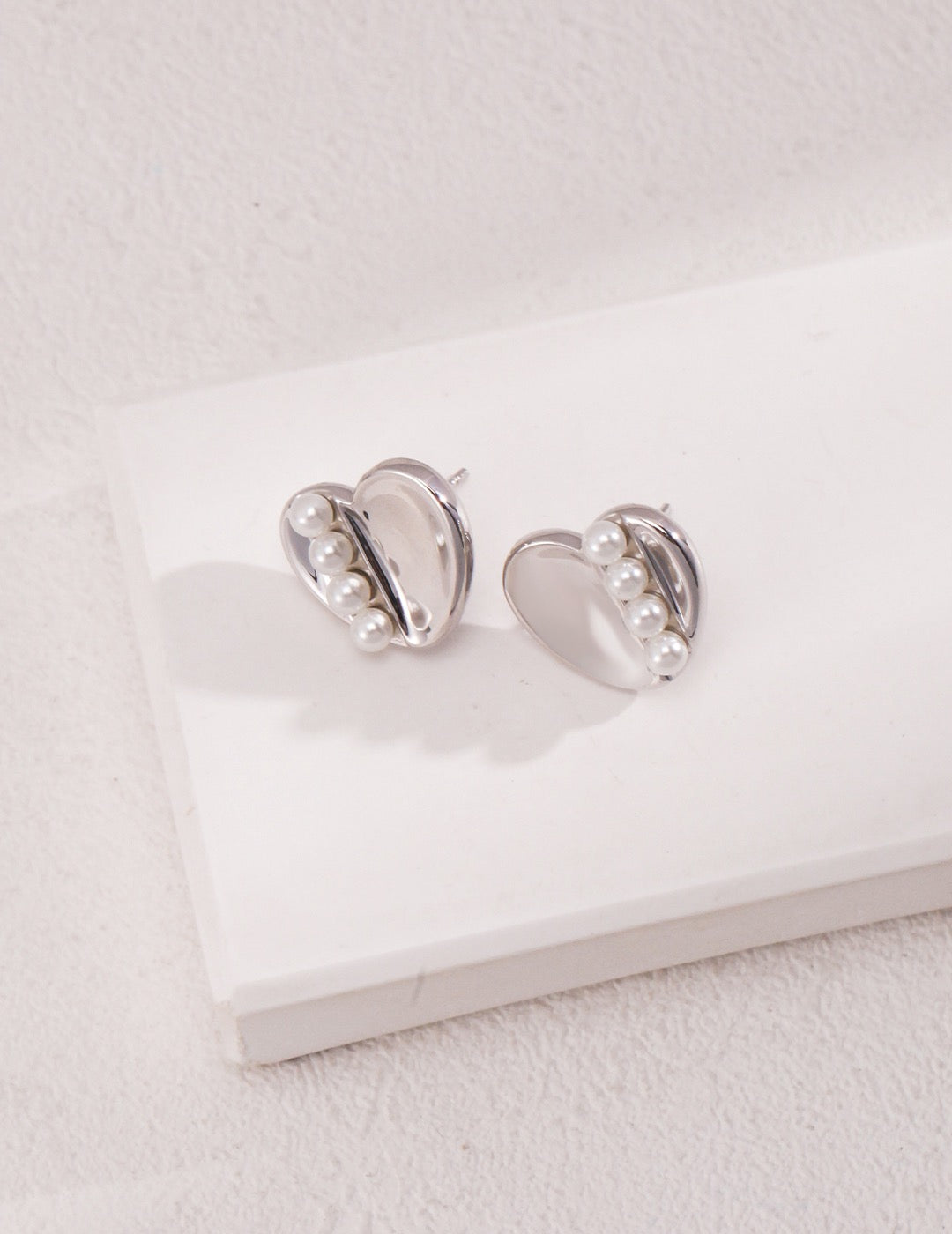 Heart Pearl Silver Earrings