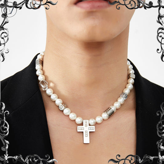 Baroque Pearl Beaded Cross Pendant Necklace