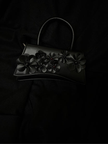 Black Flowers Baguette Bag