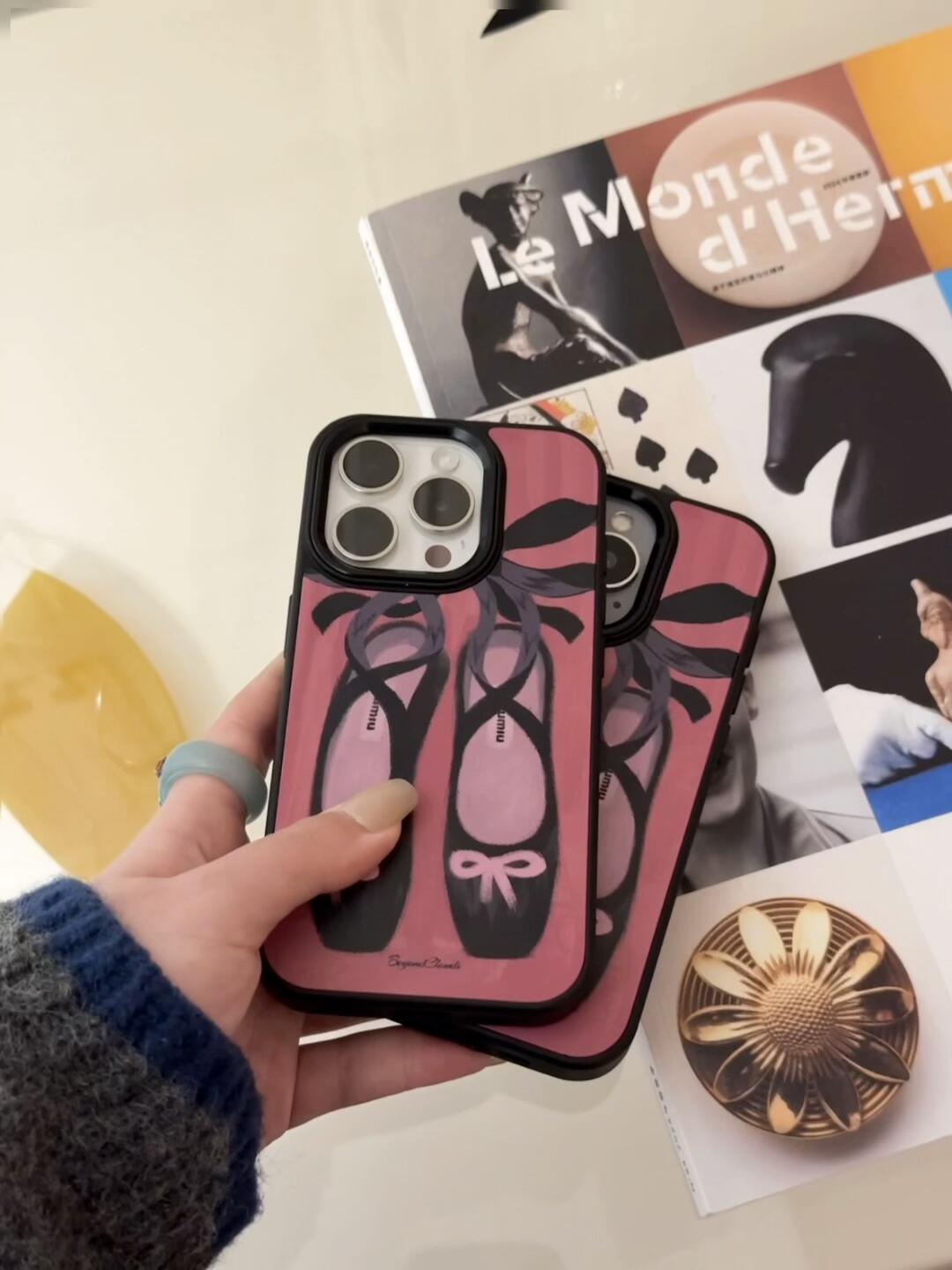 Black Pink Ballet Shoes Printed Phone Case