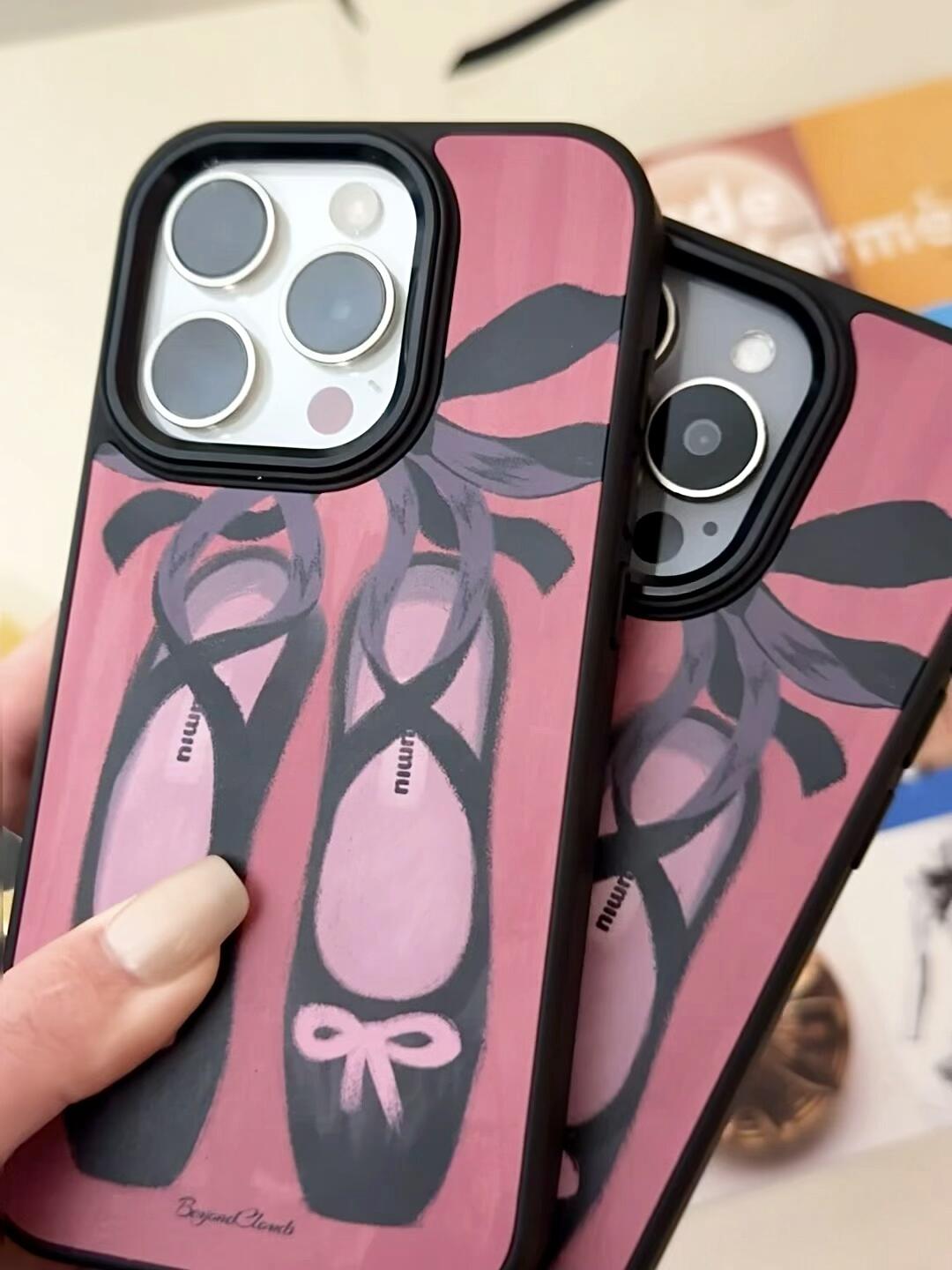 Black Pink Ballet Shoes Printed Phone Case