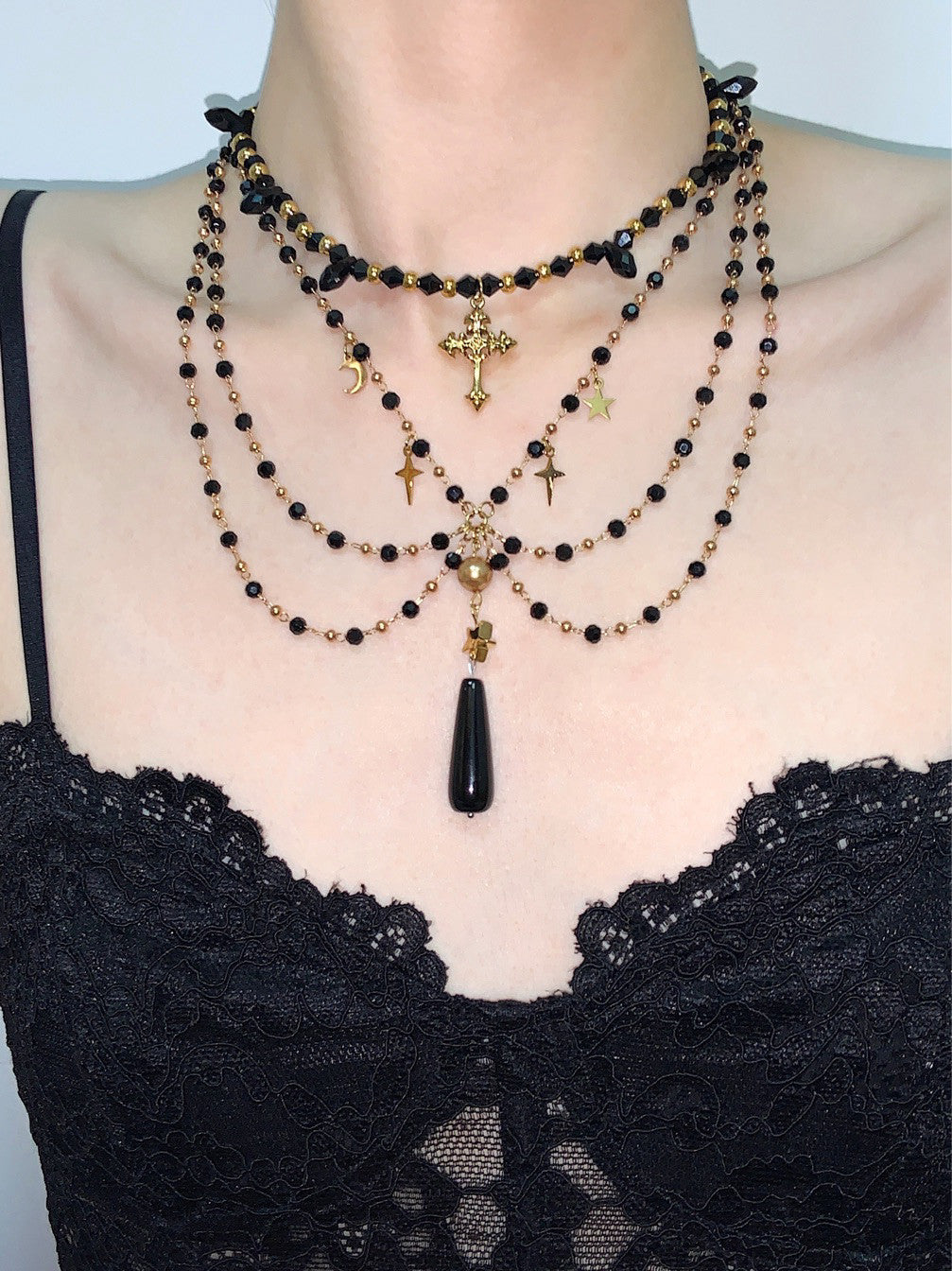 Black Widow Tassel Layered Choker