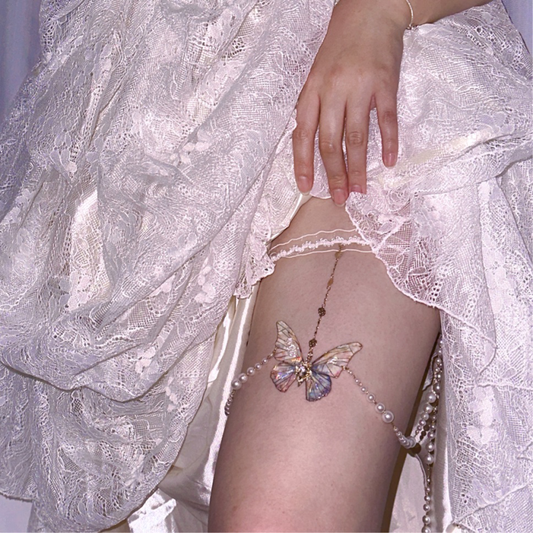 Butterfly Bride Pearl Lace Thigh Chain