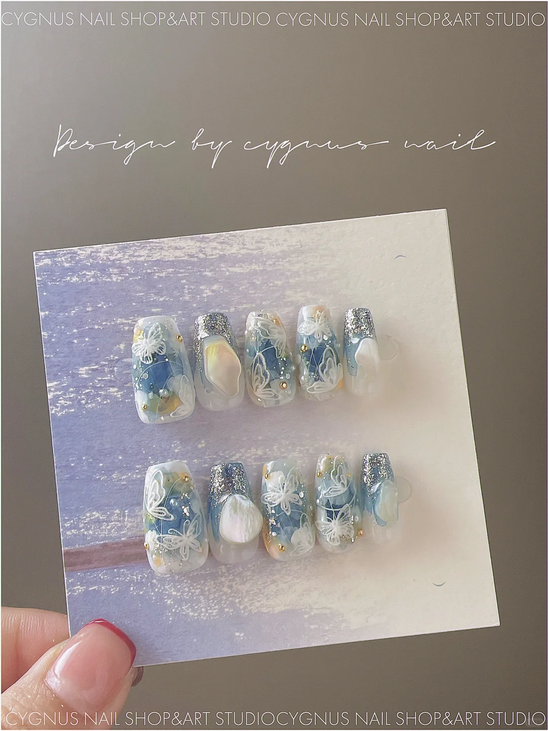 Butterfly Ocean Hand Painted Press On Nails Set