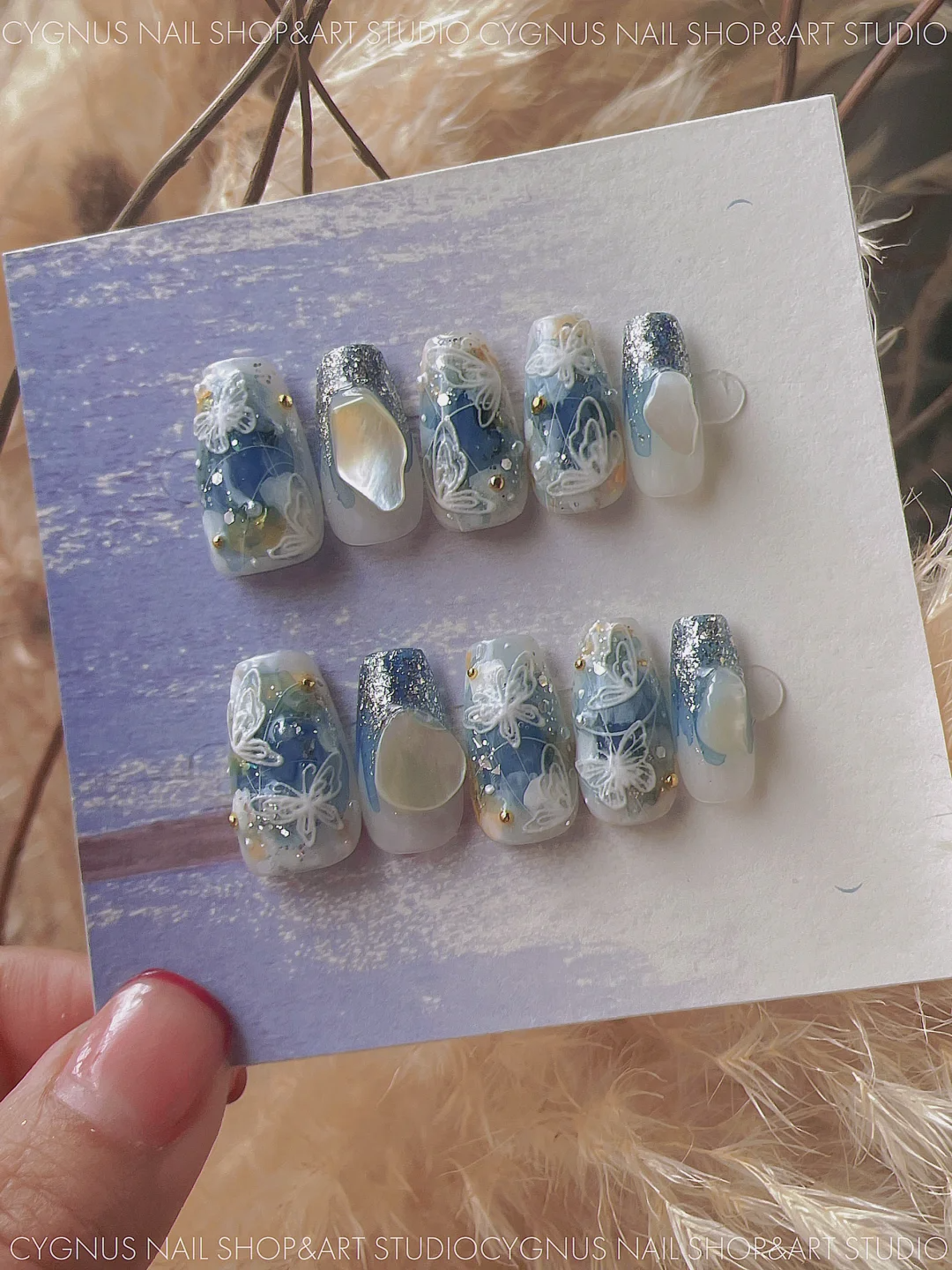 Butterfly Ocean Hand Painted Press On Nails Set