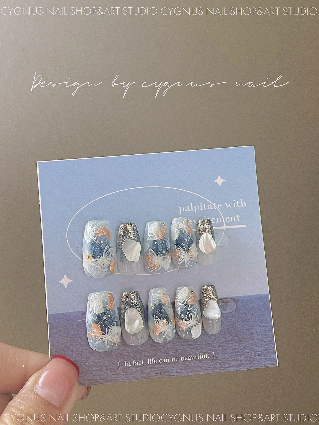 Butterfly Ocean Hand Painted Press On Nails Set