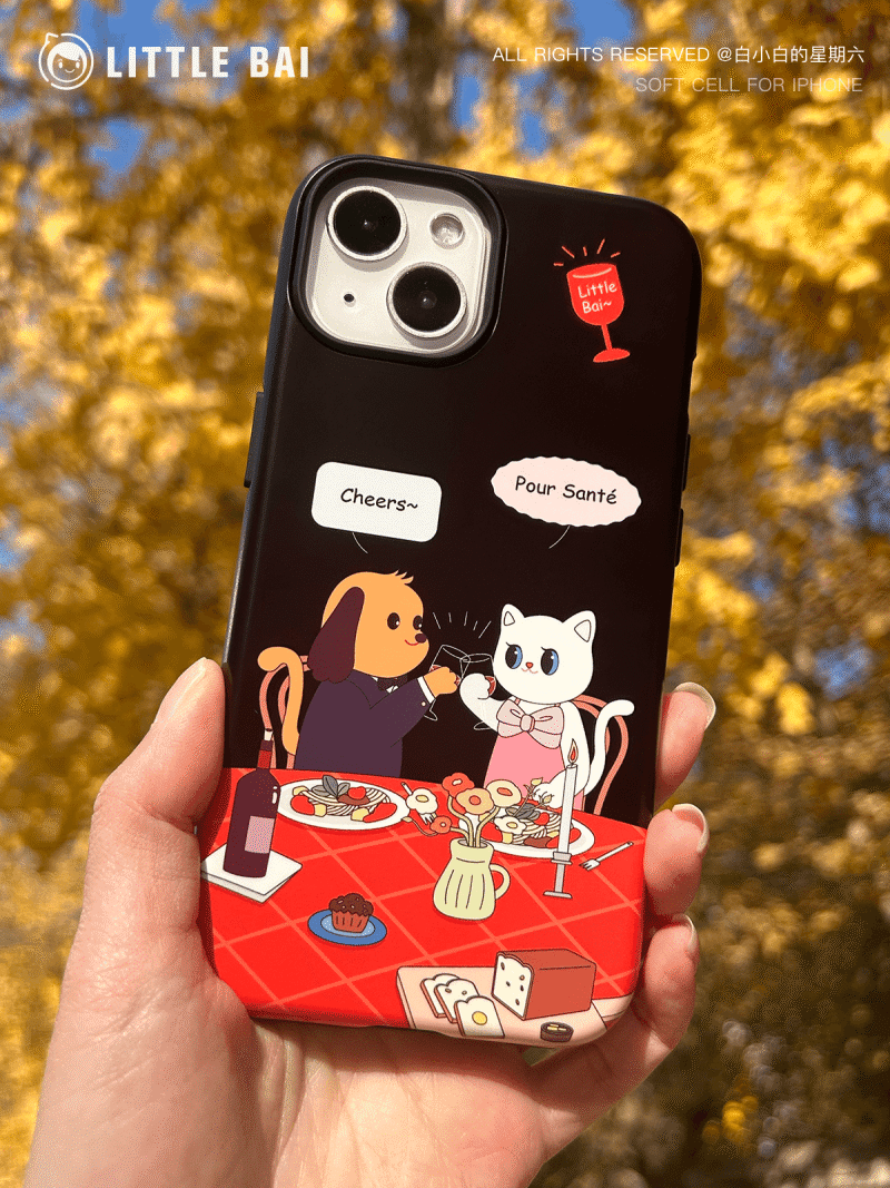 Cartoon Puppy and Kitten Printed Phone Case