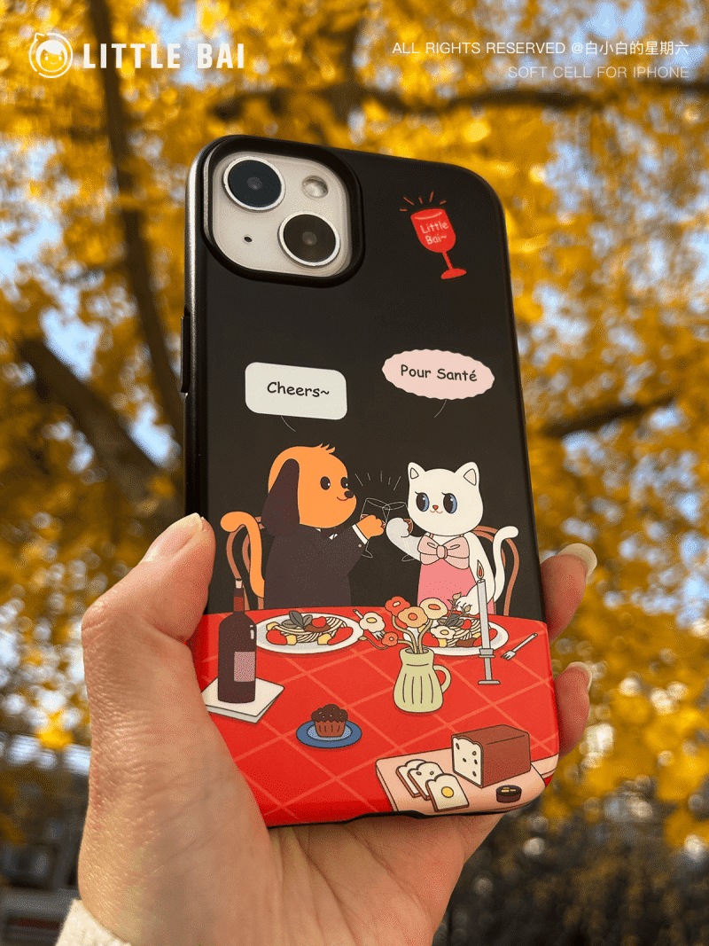 Cartoon Puppy and Kitten Printed Phone Case