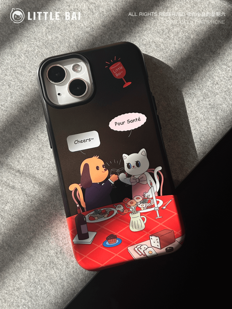 Cartoon Puppy and Kitten Printed Phone Case