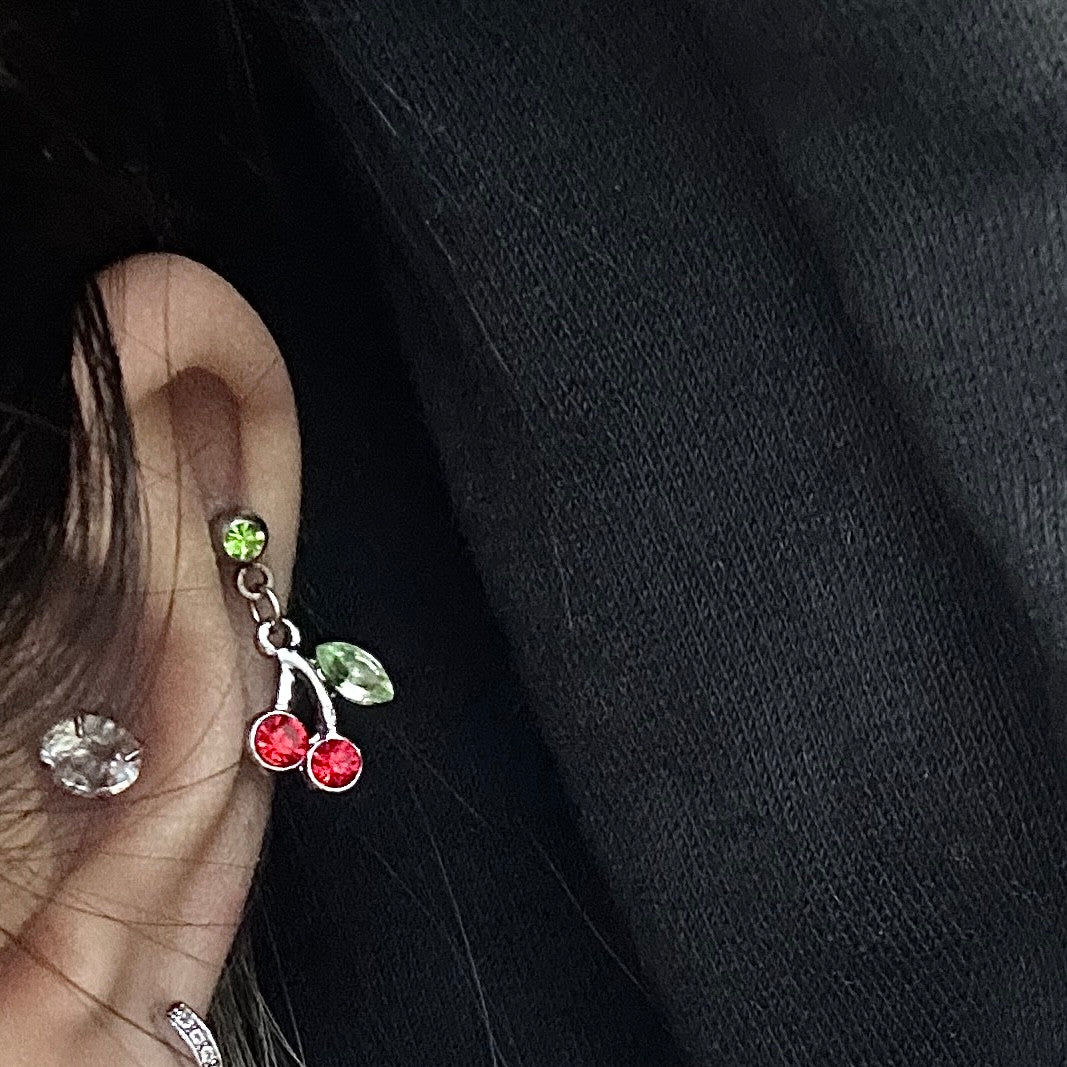 Cherry Threaded Screw Flat Black Earring