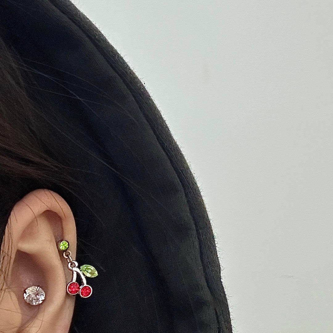 Cherry Threaded Screw Flat Black Earring