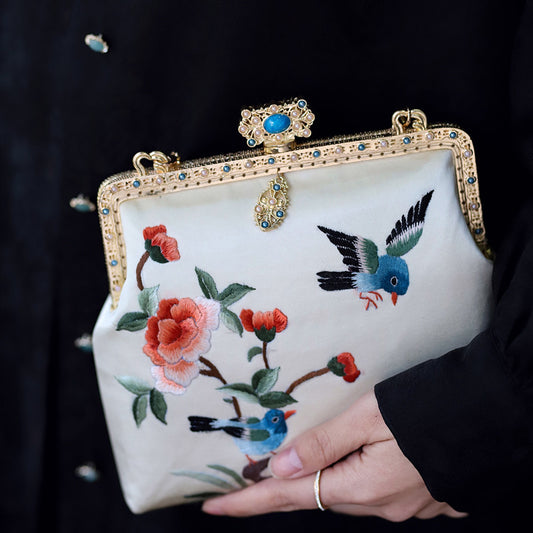 [Chinoiserie] Flower Bird Embroidery Frame Clutch Bag