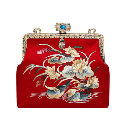 [Chinoiserie] Mandarin Duck Embroidery Frame Clutch Bag