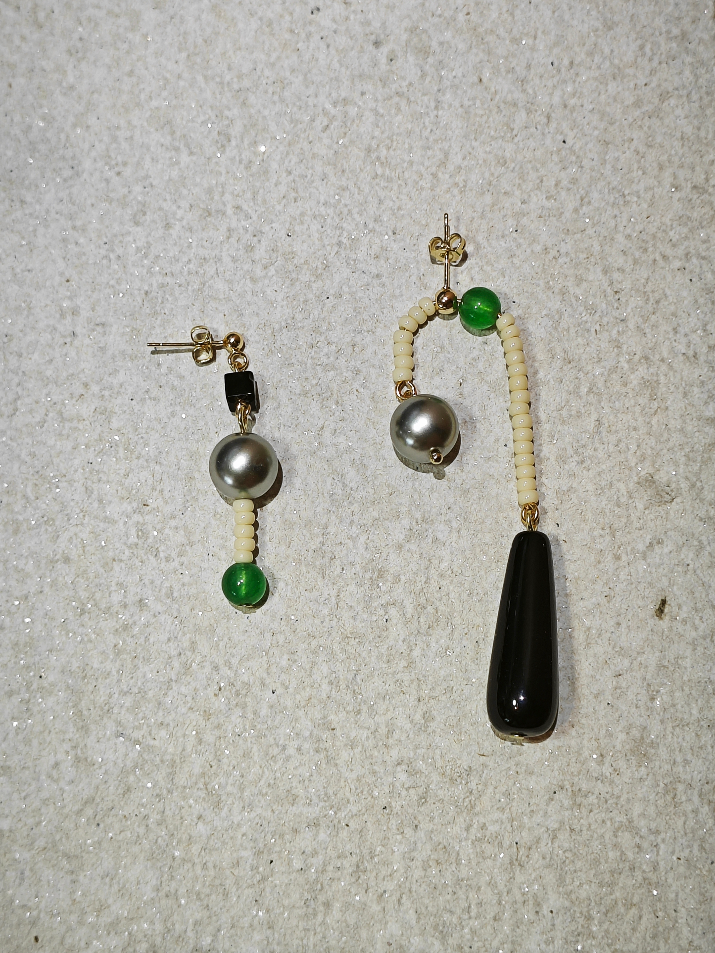 「Chinoiserie」Natural Agate Pearl Dangle Earrings