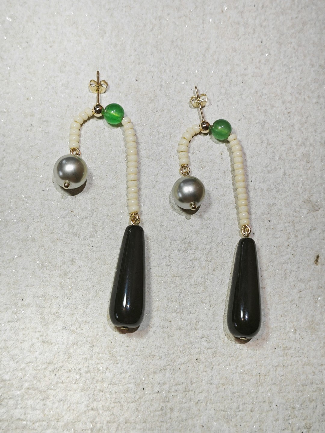 「Chinoiserie」Natural Agate Pearl Dangle Earrings