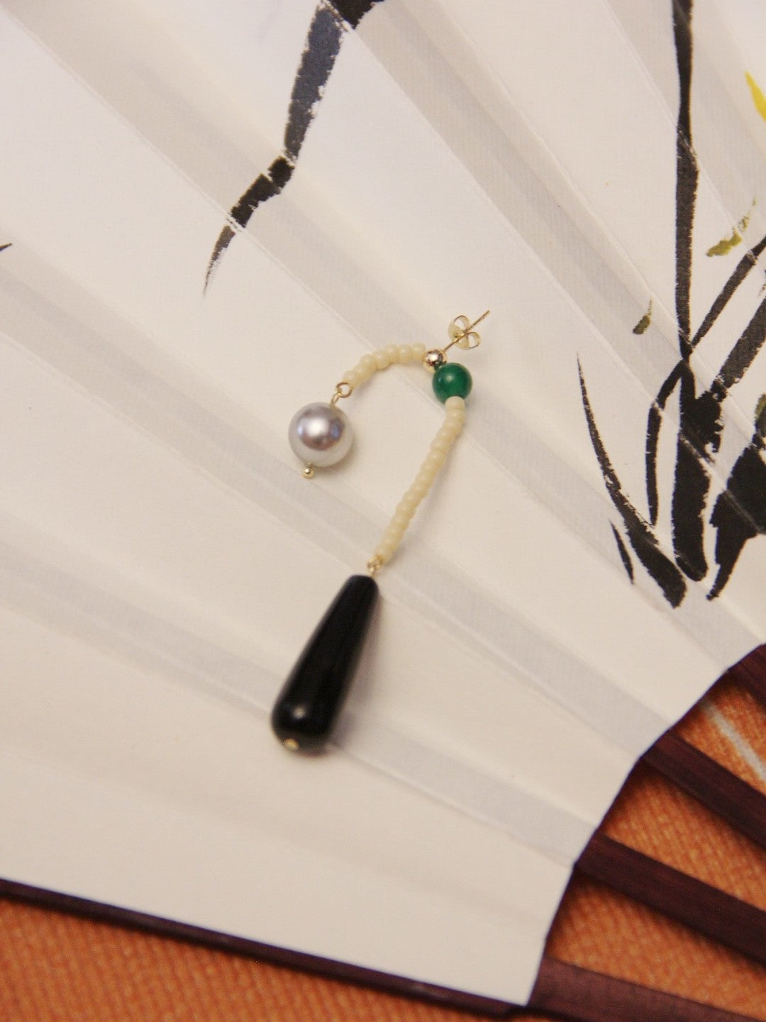 「Chinoiserie」Natural Agate Pearl Dangle Earrings