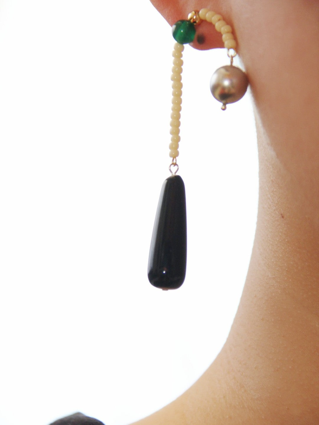 「Chinoiserie」Natural Agate Pearl Dangle Earrings
