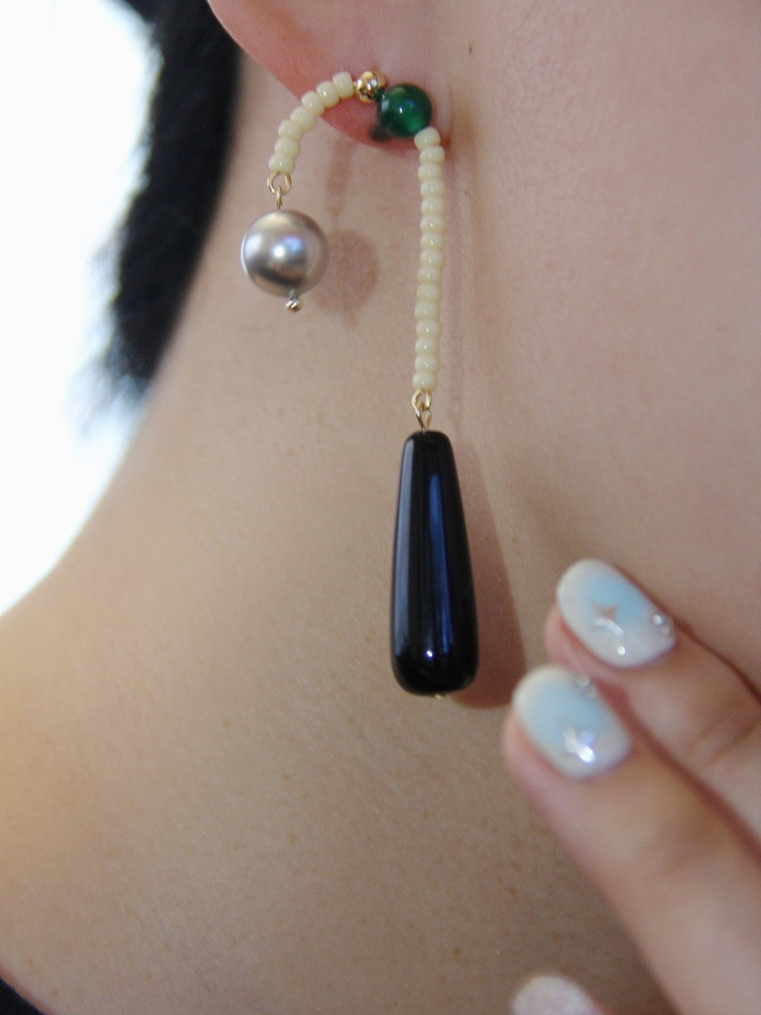 「Chinoiserie」Natural Agate Pearl Dangle Earrings