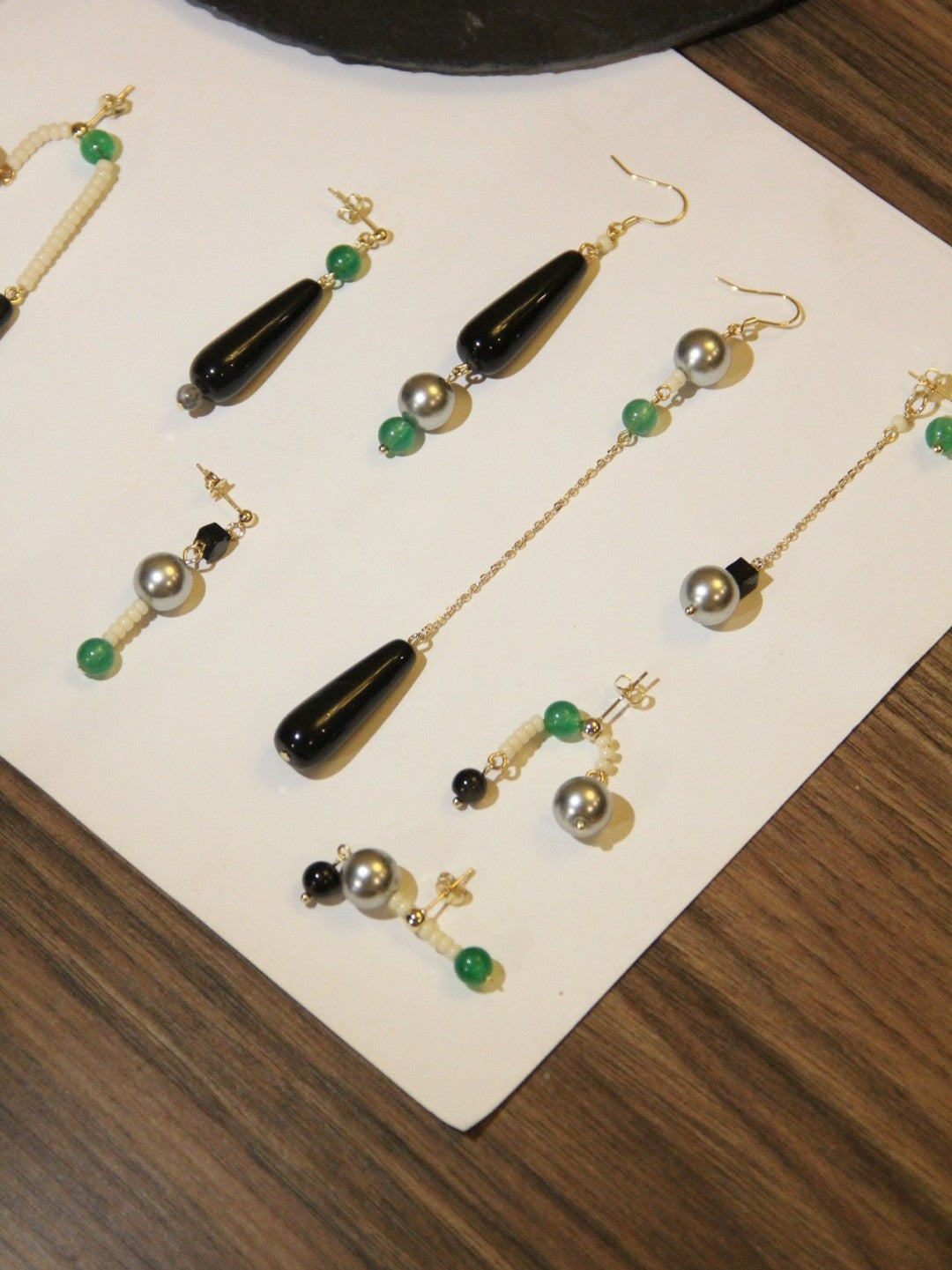 「Chinoiserie」Natural Agate Pearl Dangle Earrings