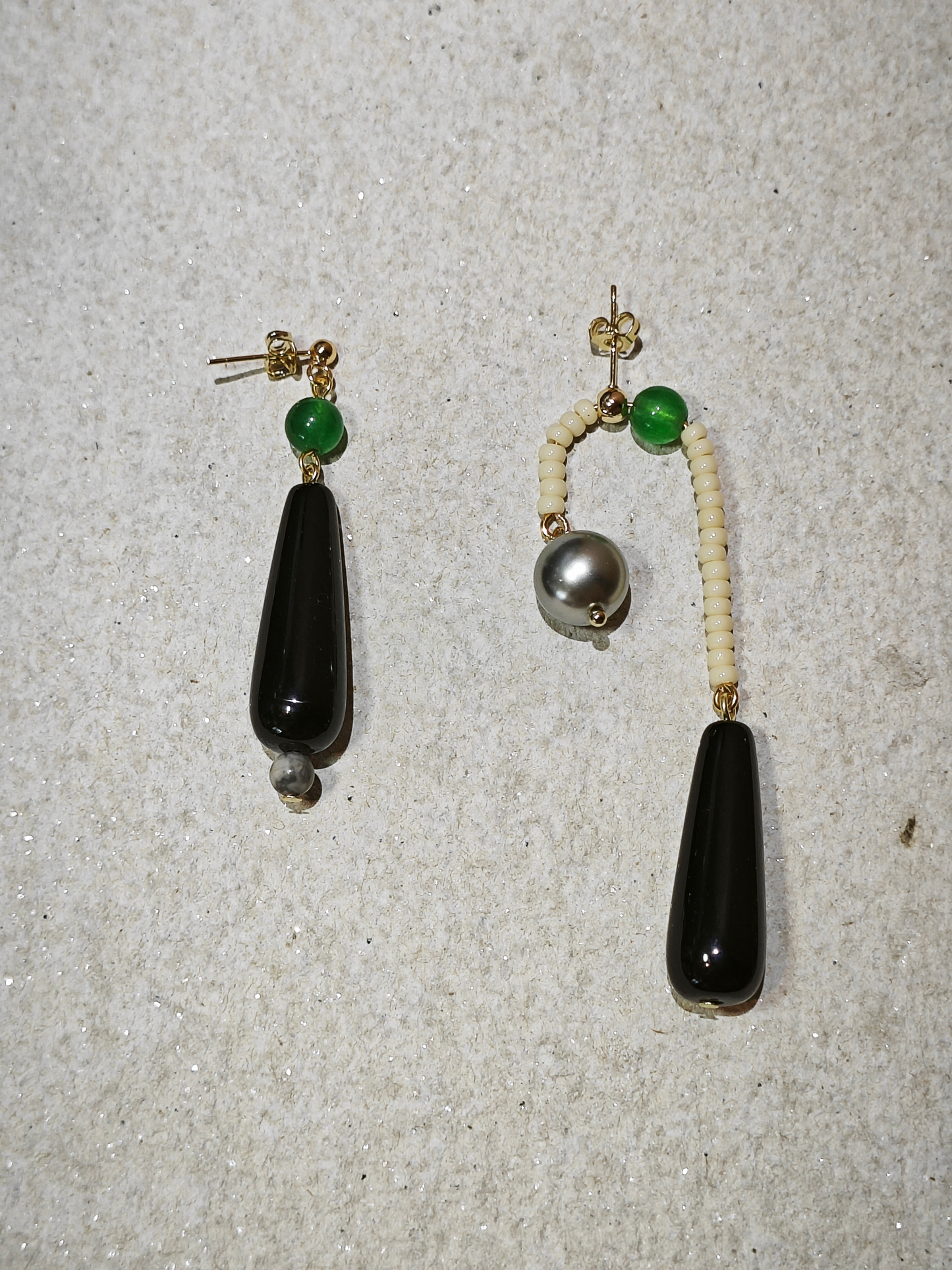 「Chinoiserie」Natural Agate Pearl Dangle Earrings