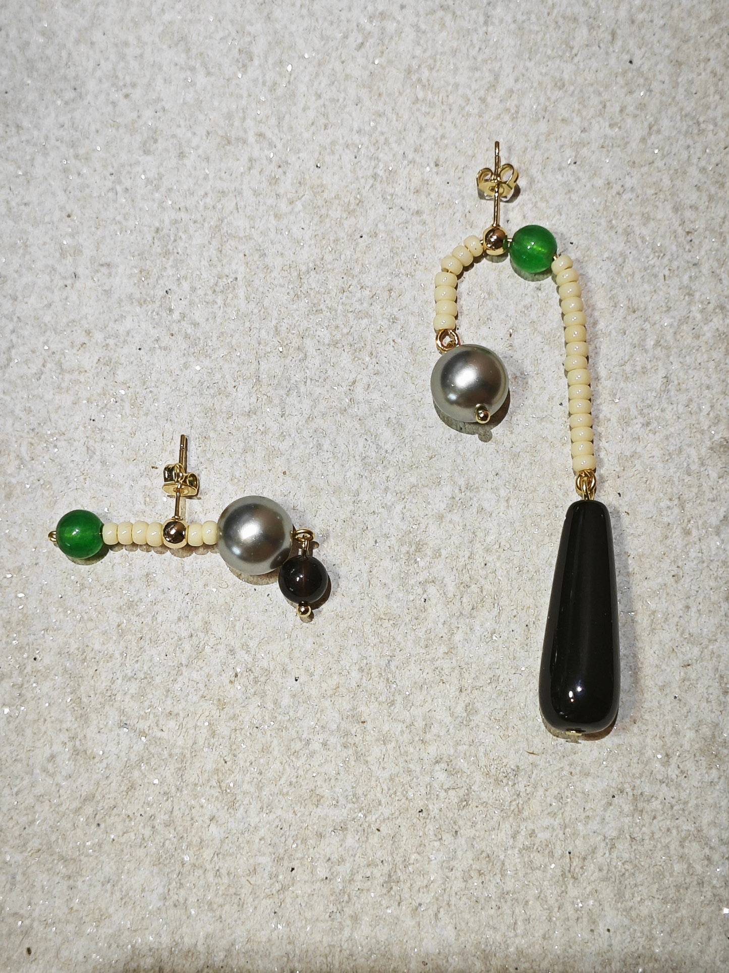 「Chinoiserie」Natural Agate Pearl Dangle Earrings