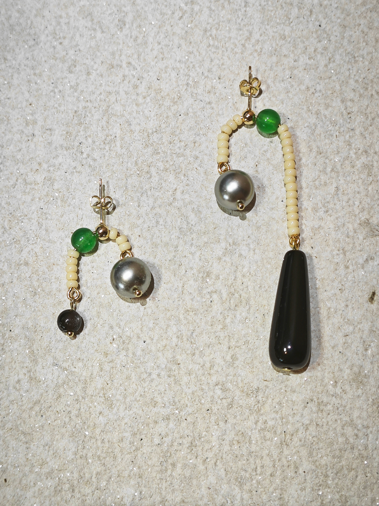 「Chinoiserie」Natural Agate Pearl Dangle Earrings