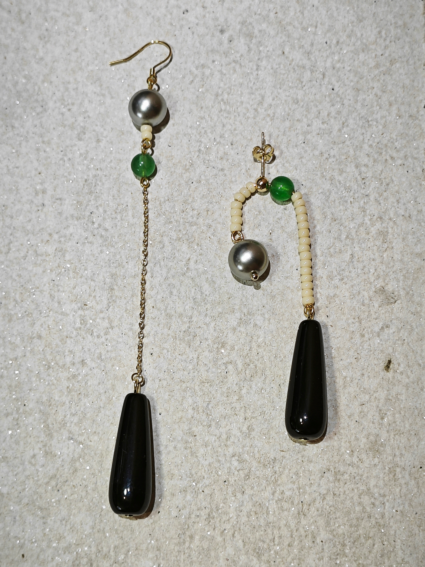 「Chinoiserie」Natural Agate Pearl Dangle Earrings