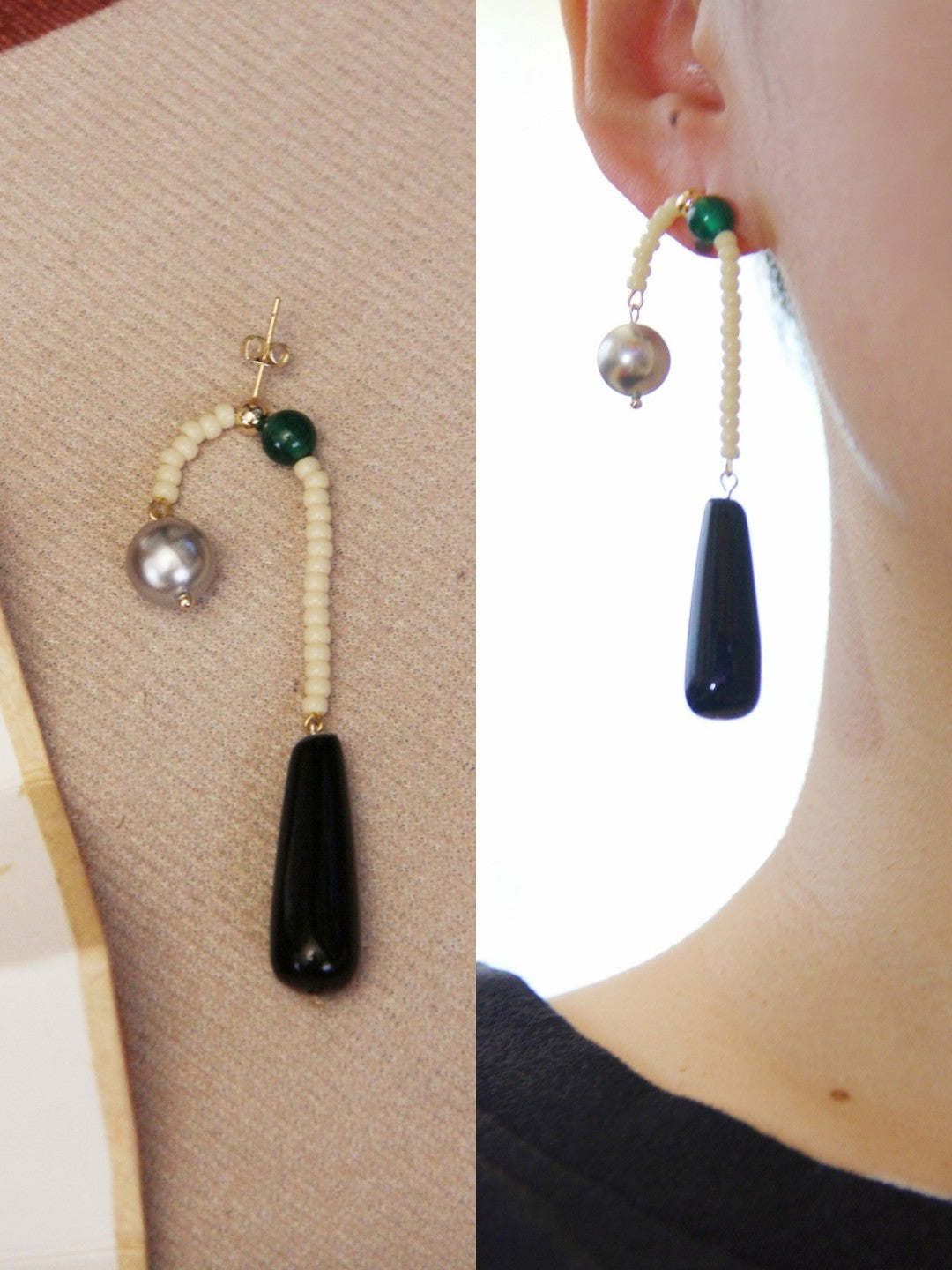 「Chinoiserie」Natural Agate Pearl Dangle Earrings