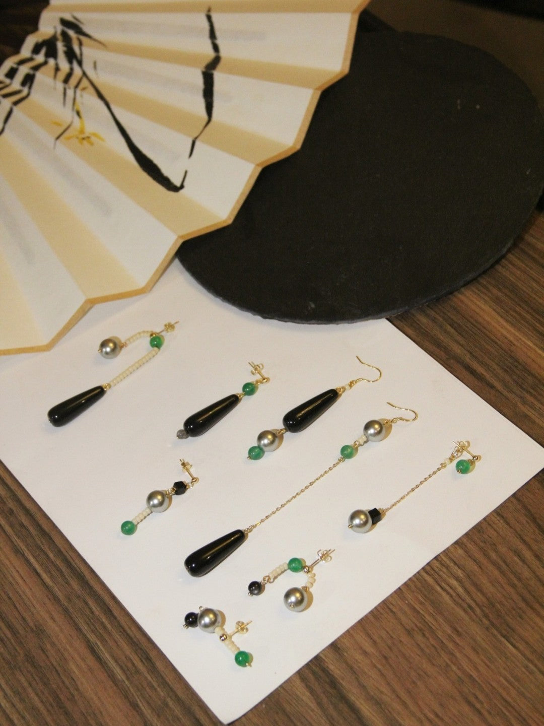 「Chinoiserie」Natural Agate Pearl Dangle Earrings