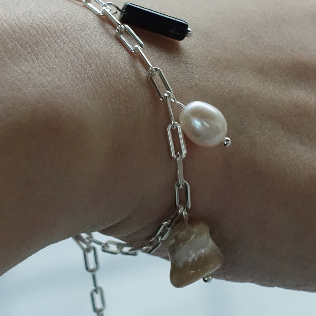 「Chinoiserie」Natural Black Agate Pearl Bracelet