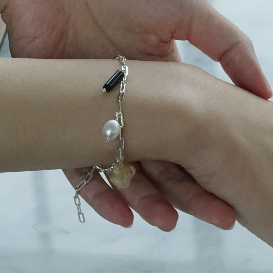 「Chinoiserie」Natural Black Agate Pearl Bracelet