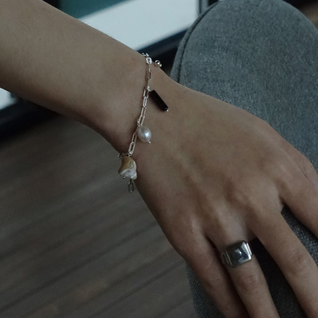 「Chinoiserie」Natural Black Agate Pearl Bracelet