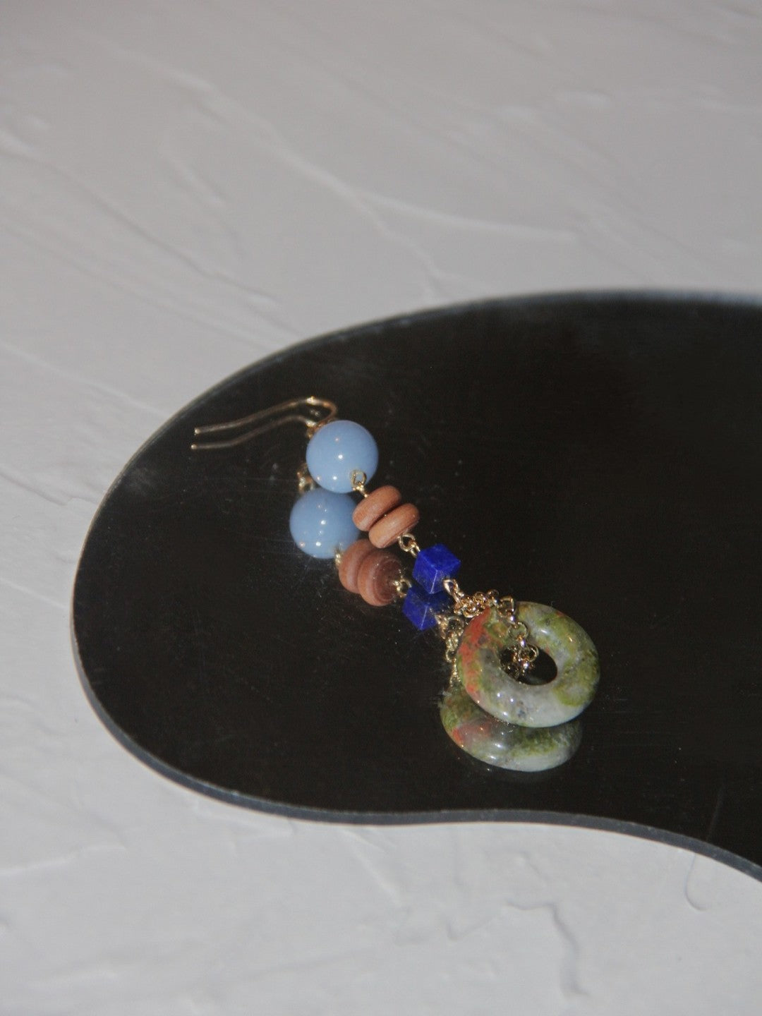 「Chinoiserie」Natural Jade Asymmetric Dangle Earrings