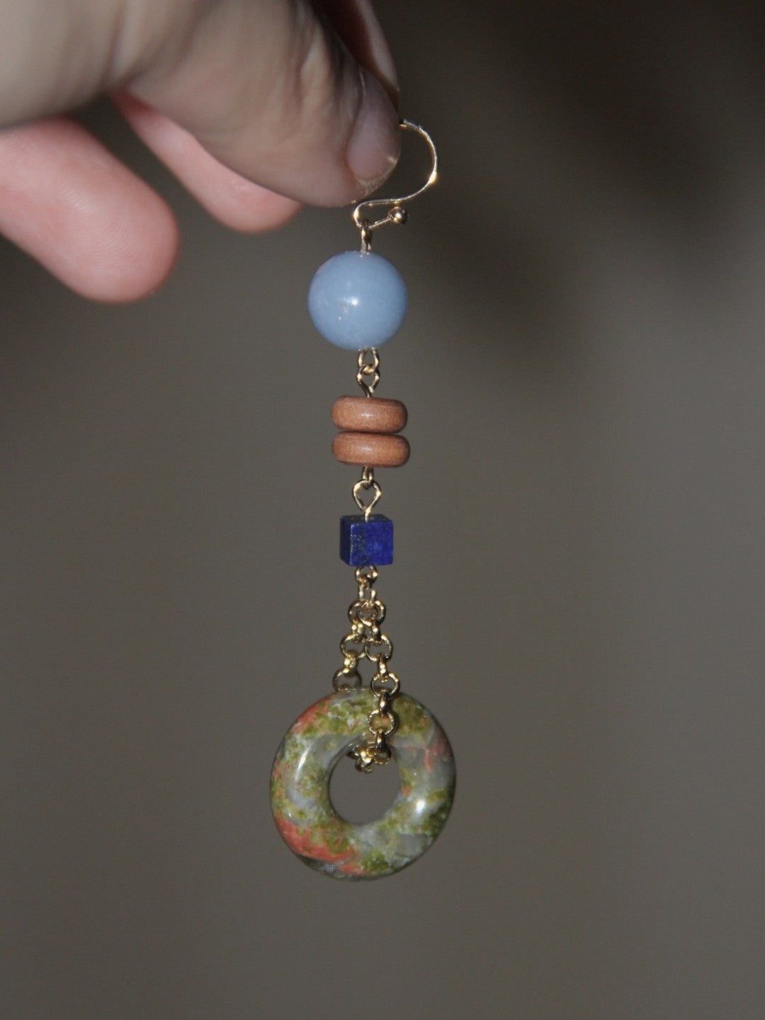 「Chinoiserie」Natural Jade Asymmetric Dangle Earrings