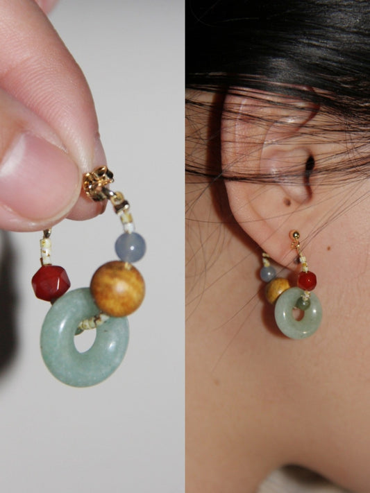 「Chinoiserie」Natural Jade Hoop Earrings