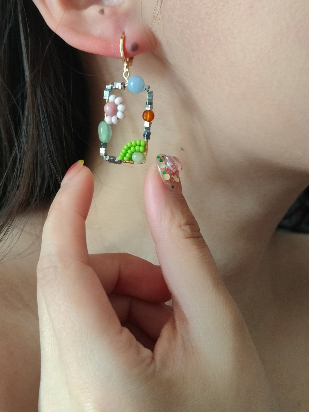 「Chinoiserie」Natural Jade Square Earrings
