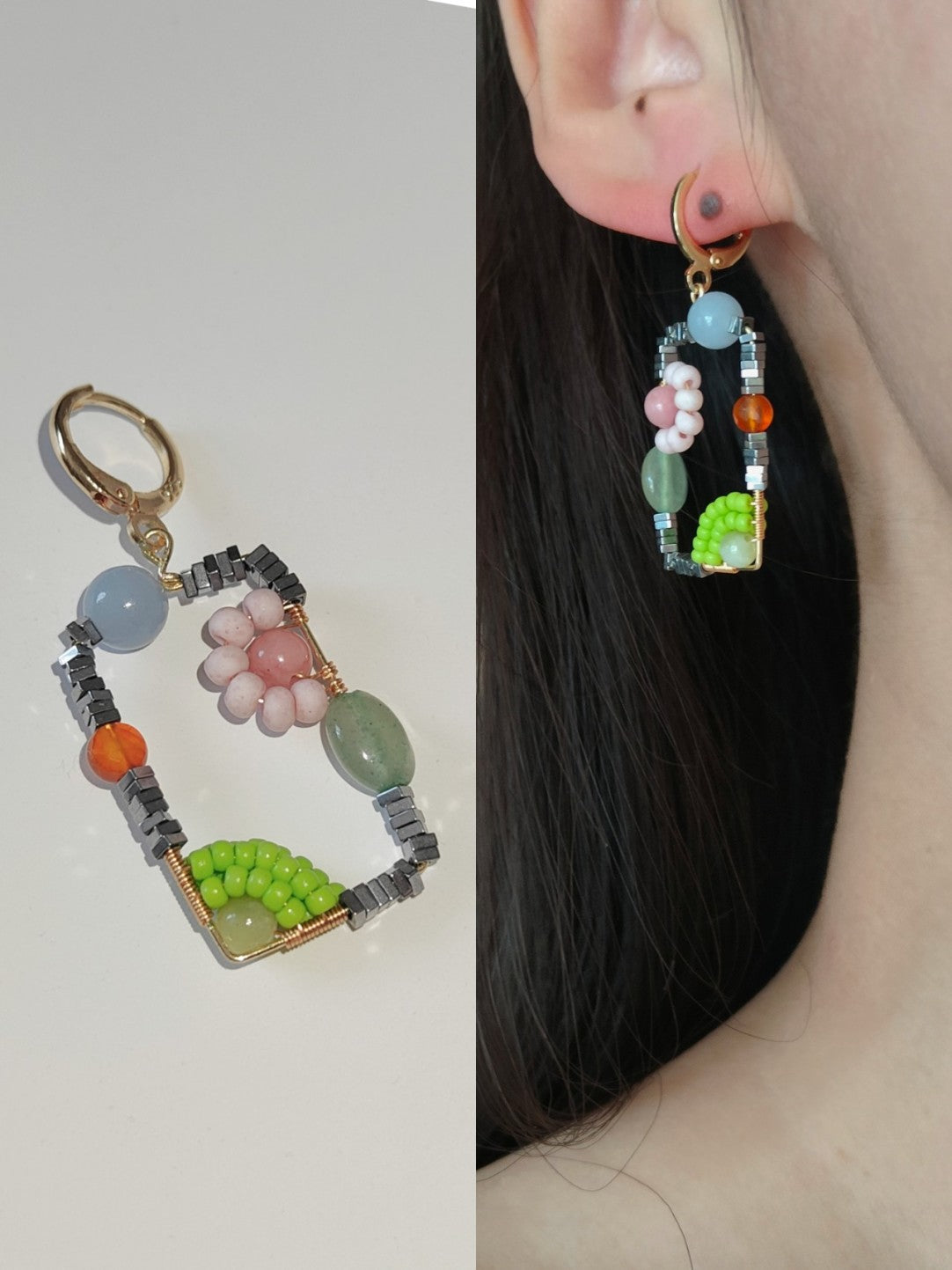 「Chinoiserie」Natural Jade Square Earrings