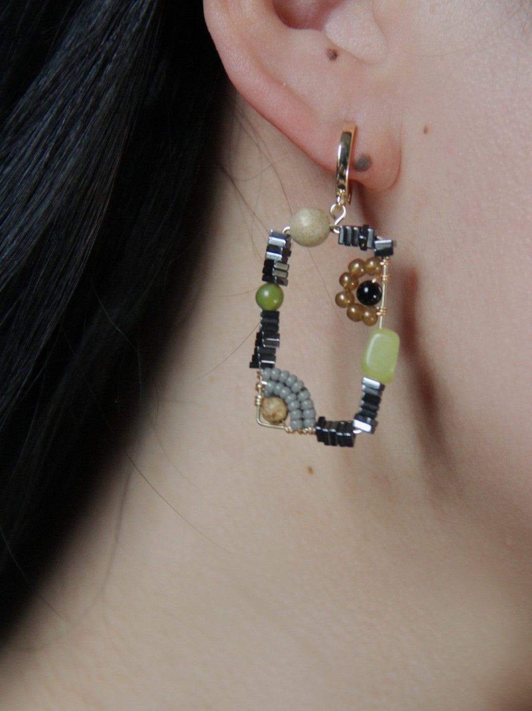 「Chinoiserie」Natural Jade Square Earrings