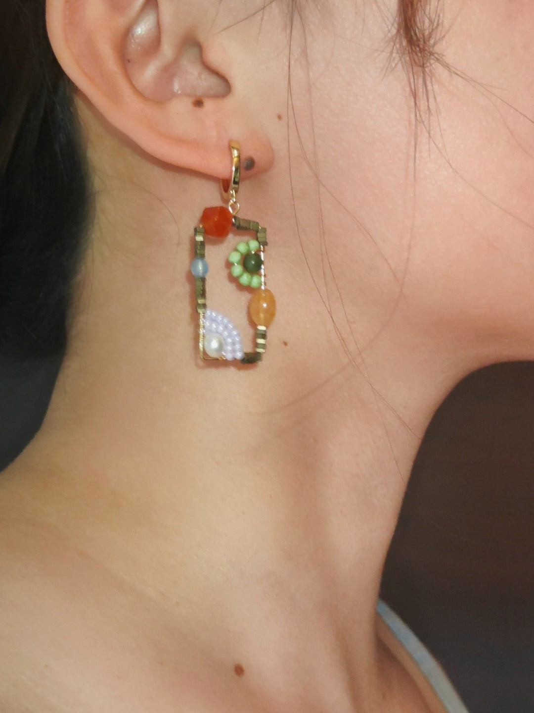 「Chinoiserie」Natural Jade Square Earrings