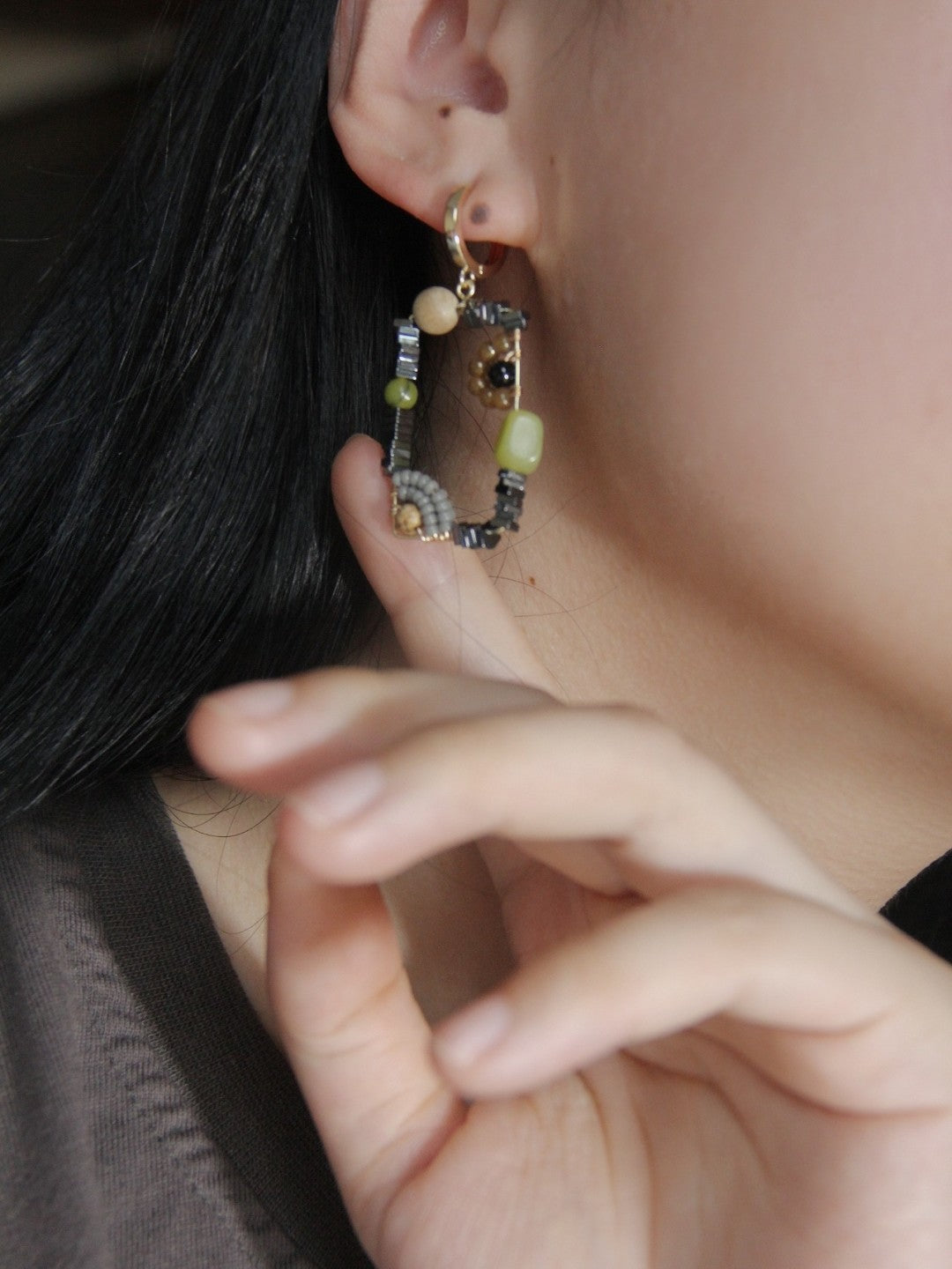 「Chinoiserie」Natural Jade Square Earrings