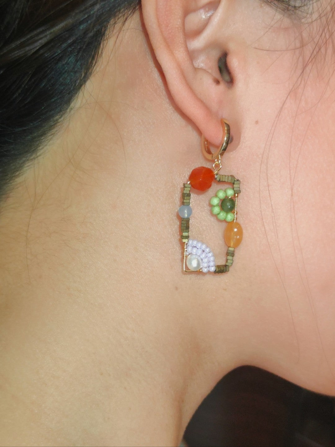 「Chinoiserie」Natural Jade Square Earrings