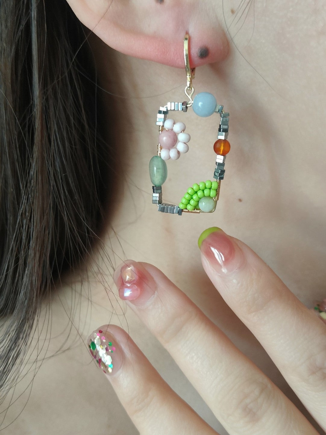 「Chinoiserie」Natural Jade Square Earrings