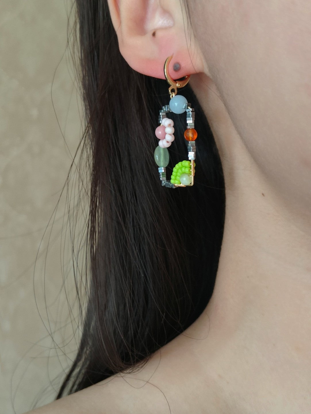 「Chinoiserie」Natural Jade Square Earrings