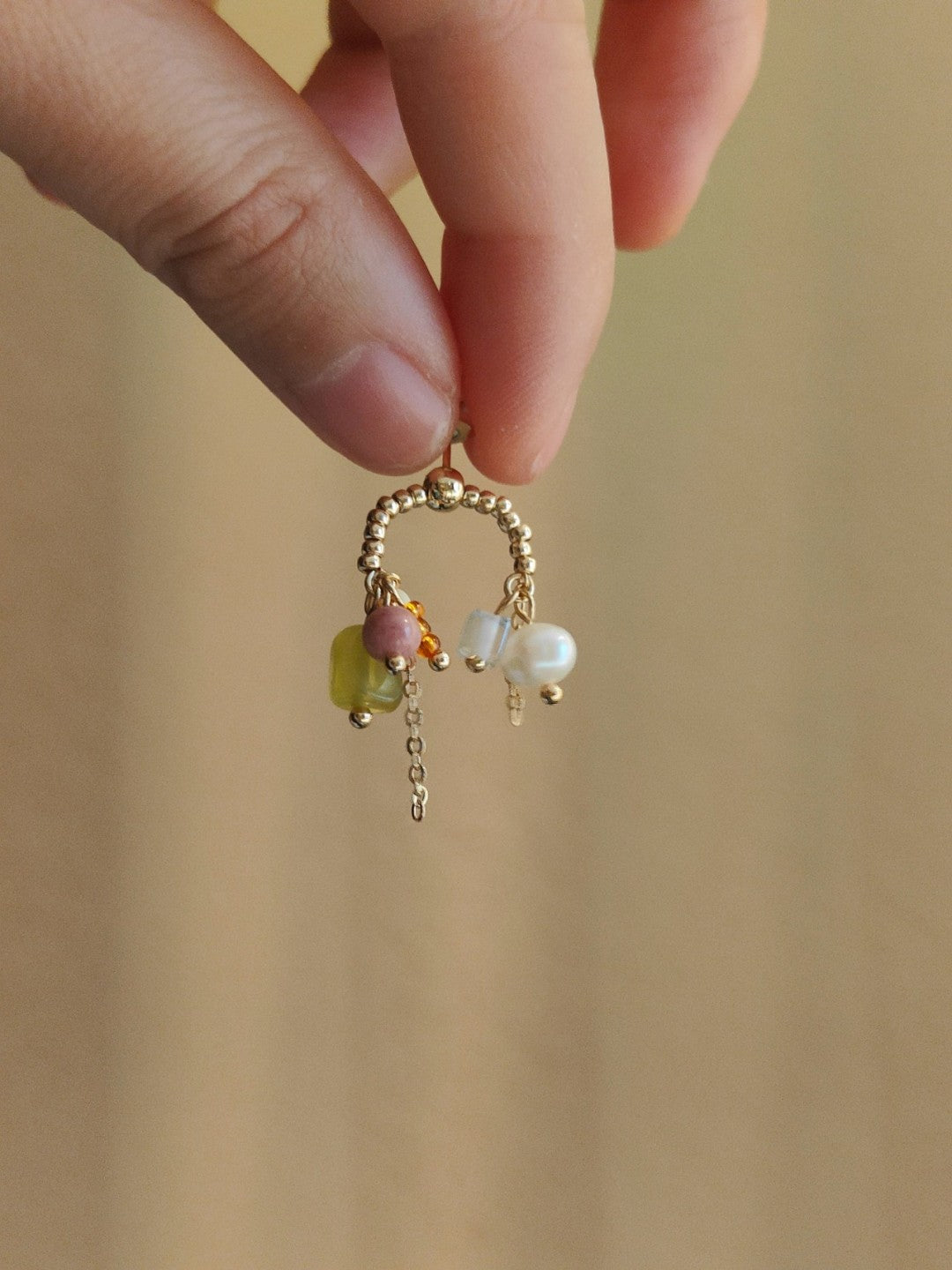 「Chinoiserie」Pink Green Natural Jade Pearl Earrings