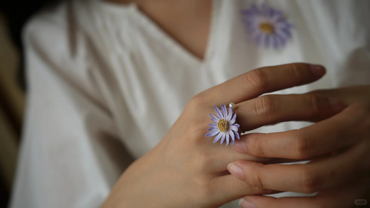 Cowhide Aster Flower Earrings