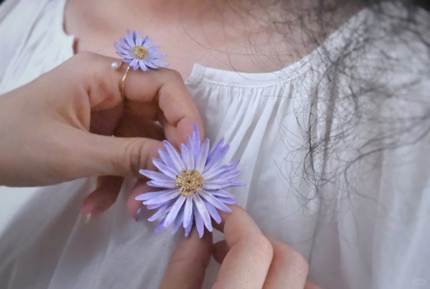 Cowhide Aster Flower Earrings