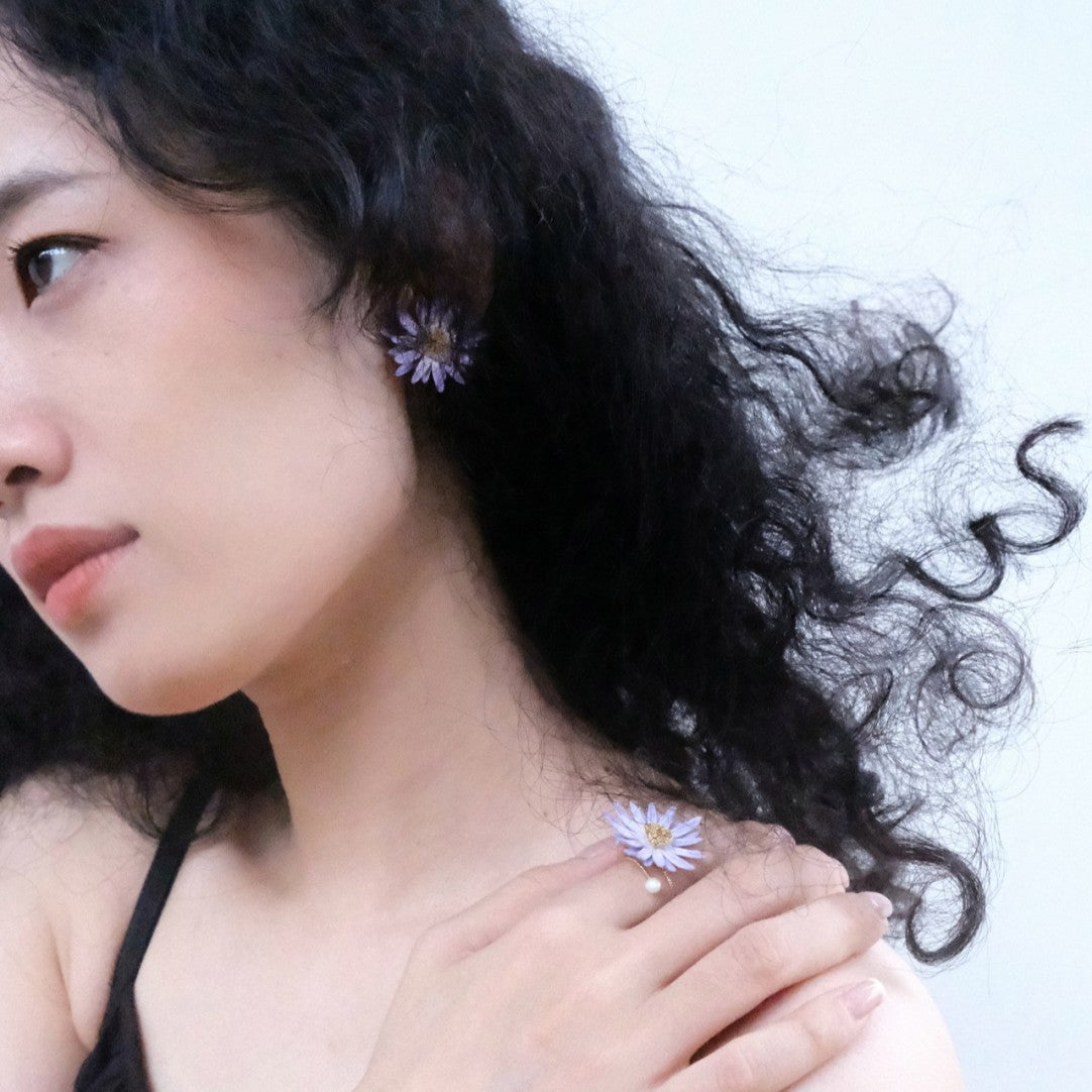 Cowhide Aster Flower Earrings