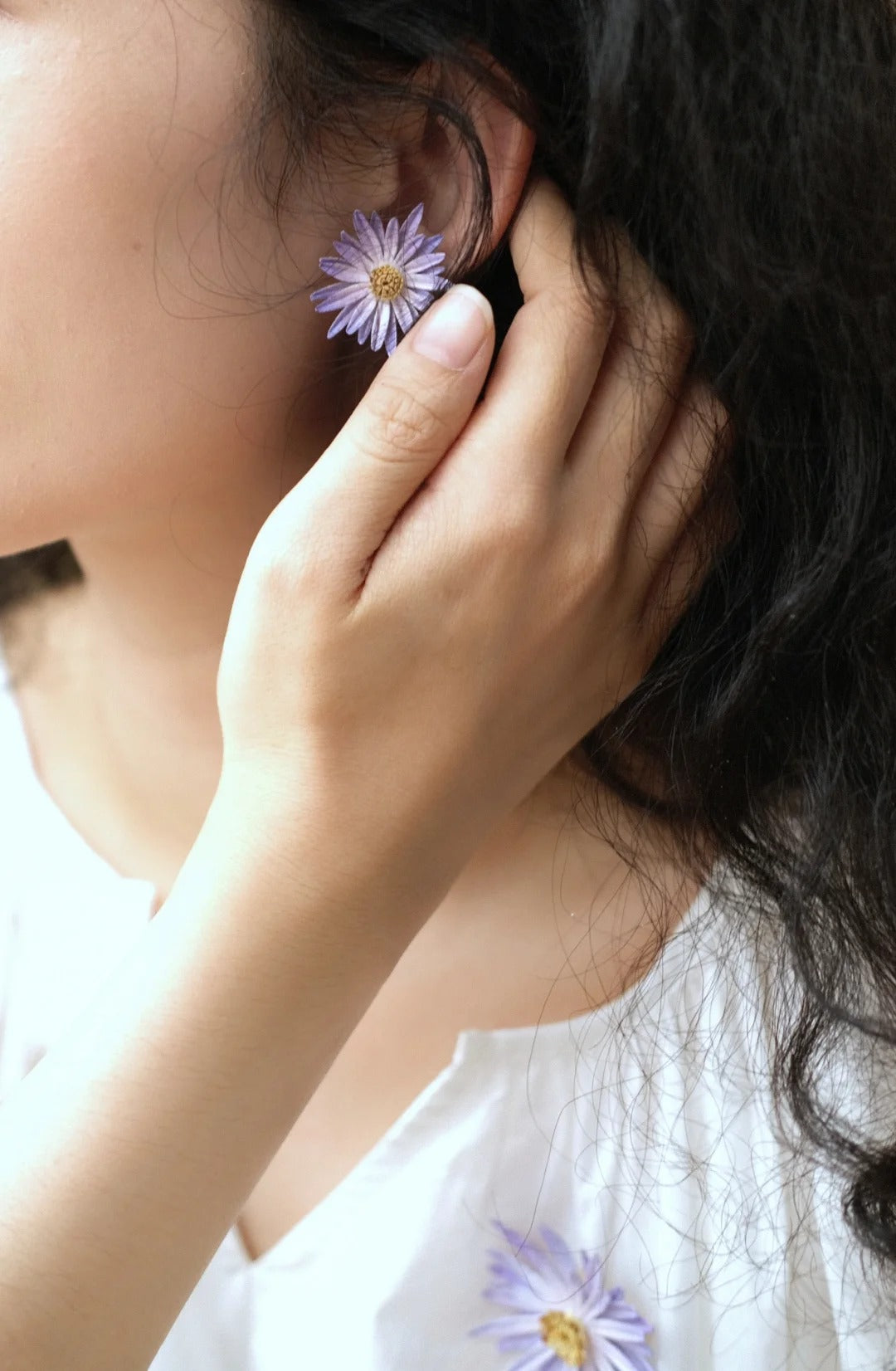 Cowhide Aster Flower Earrings