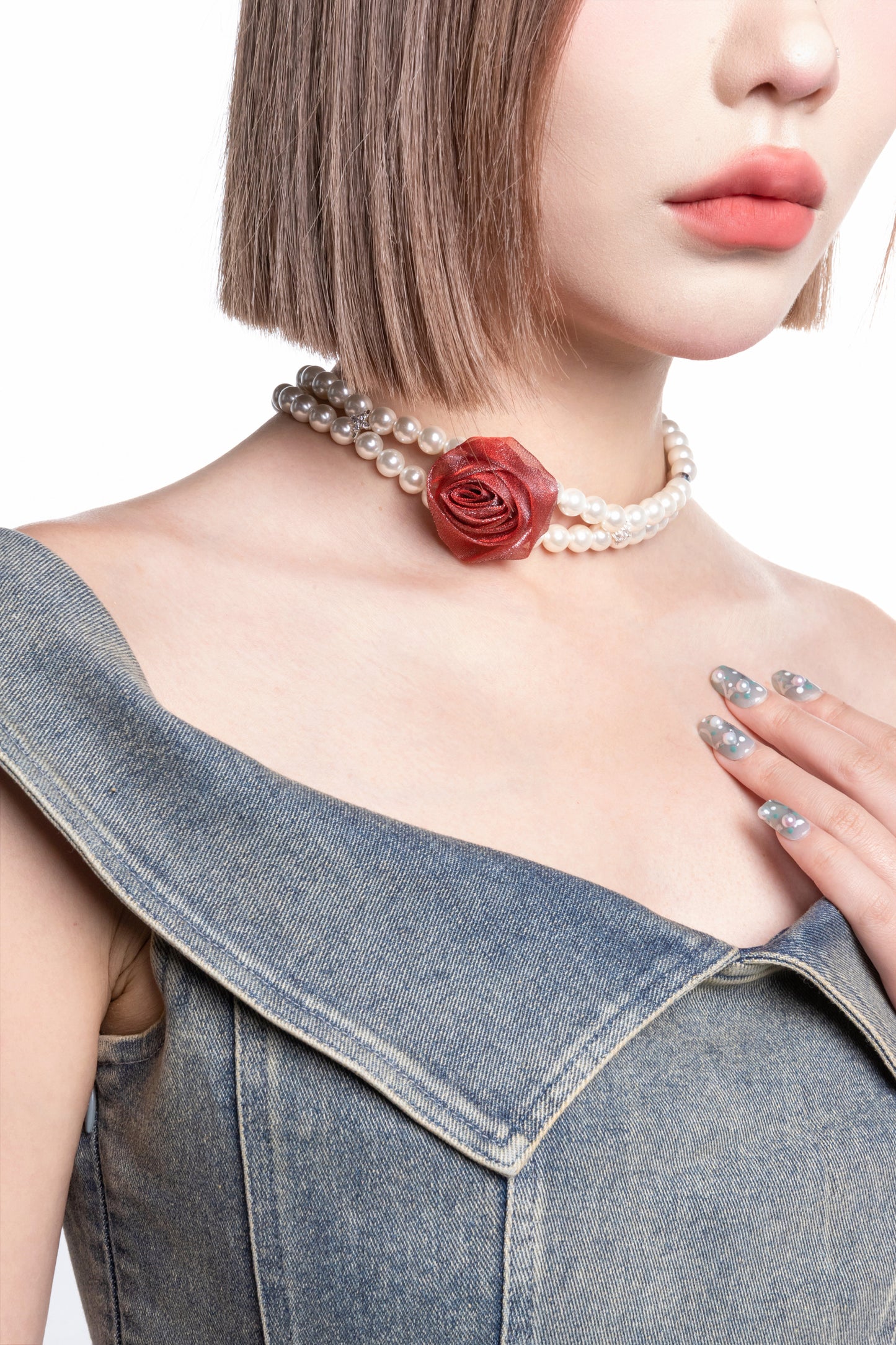 Double Strand Pearl Rose Choker