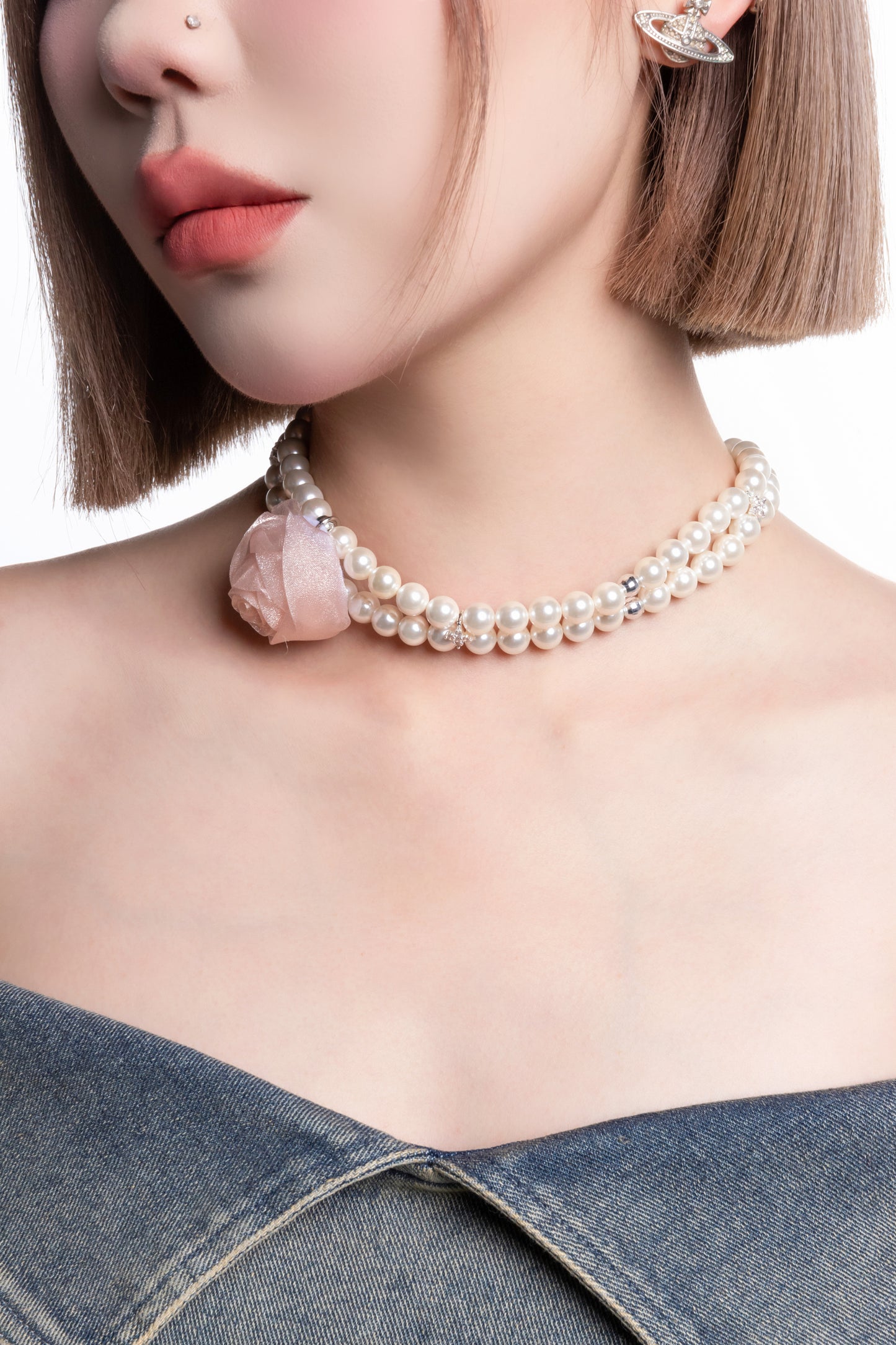 Double Strand Pearl Rose Choker